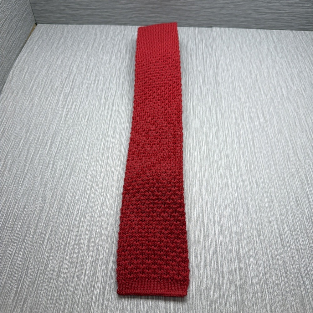 Pendleton Wool Knit Tie Red Square End Skinny Necktie Retro USA